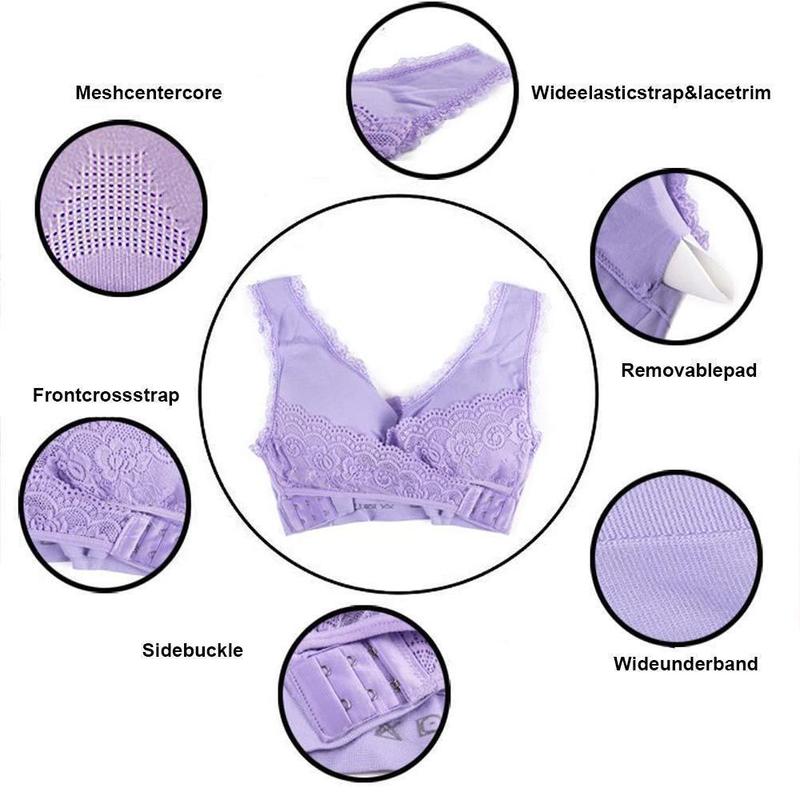 Drahtloser Spitzen-BH mit Kreuzschnalle vorne – Bild 2
